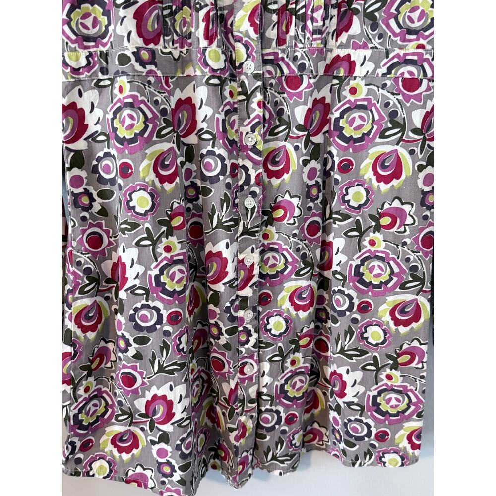 BODEN gray pink retro floral button down longline 100% cotton tunic top blouse - Picture 3 of 7